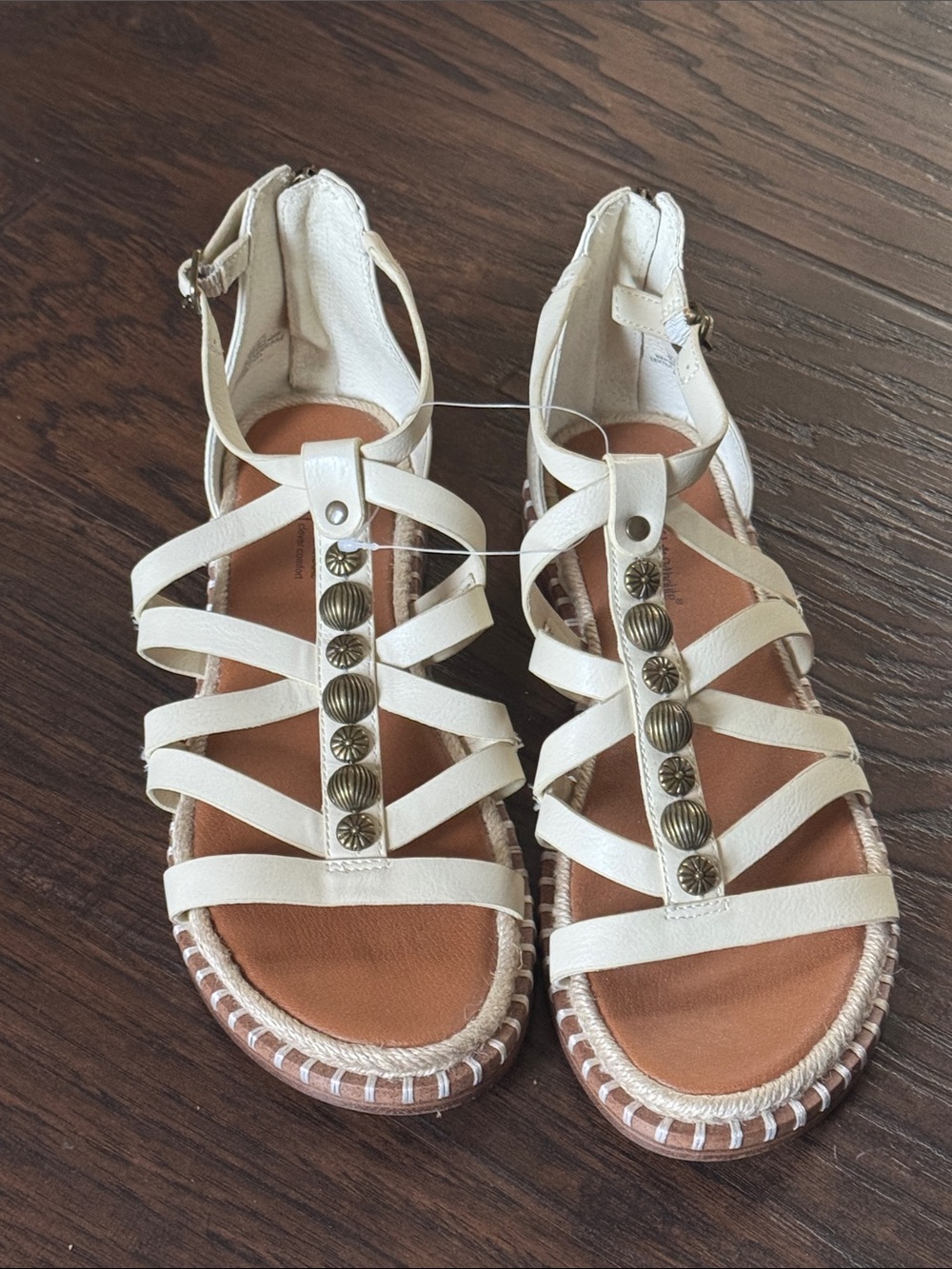 Lucky Brand Cream Strappy Gladiator Sandals with Antique-Gold Studs